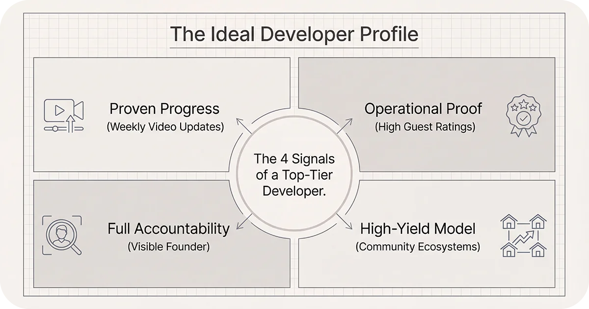 Diagram listing four signals of a top-tier developer