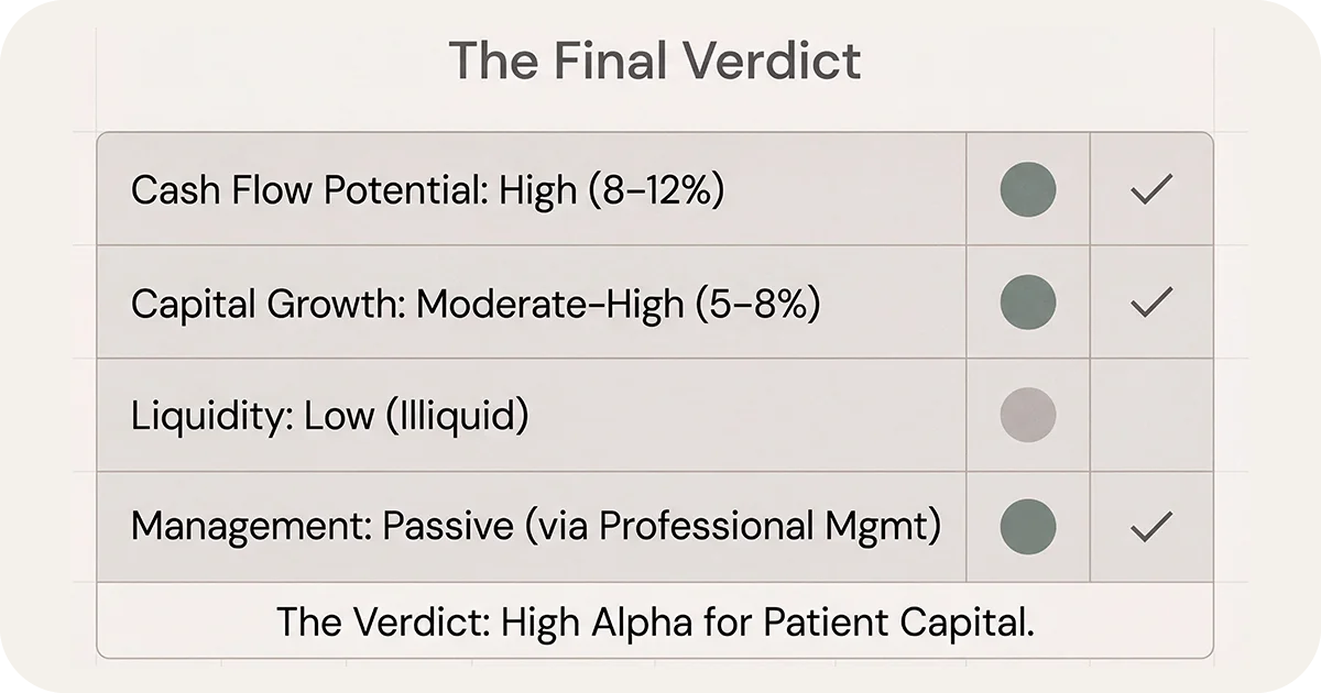 Final verdict table high cashflow, moderate growth, low liquidity