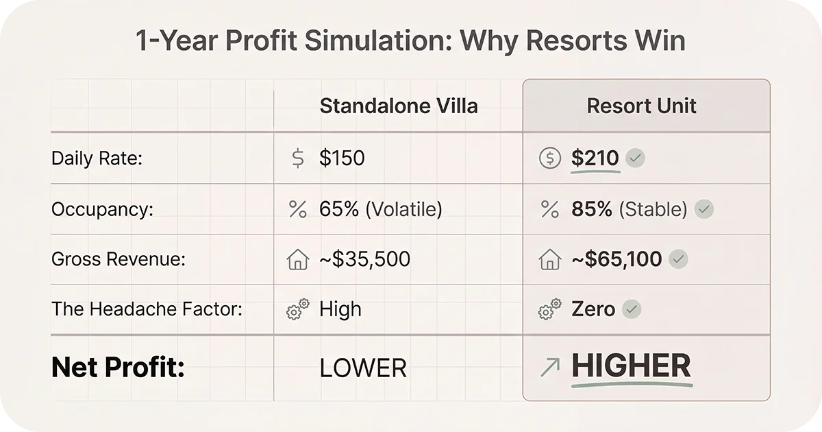Table resort unit higher profit than standalone villa