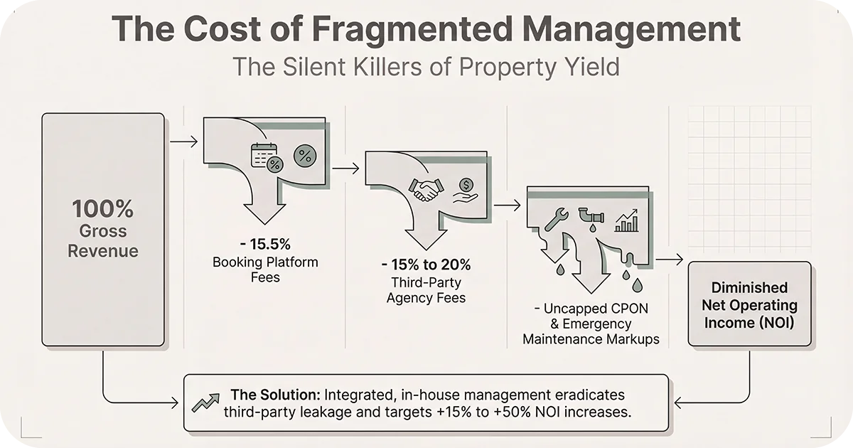 Flowchart of management fees reducing net operating income