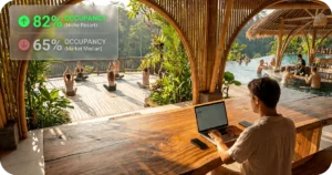 Is Airbnb in Bali a Good Property Investment:Open-air bamboo bar overlooking infinity pool and yoga deck